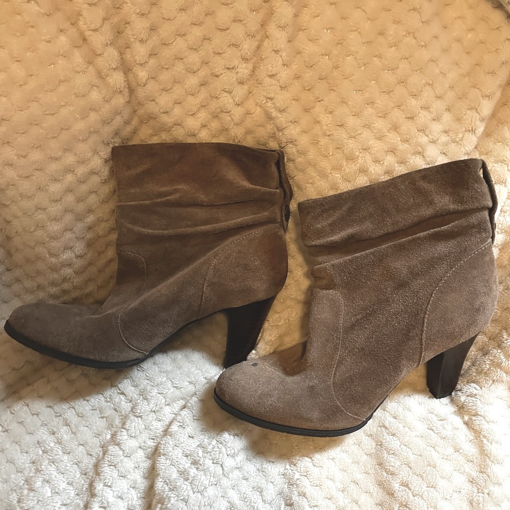 BCBG Tan leather suede booties. FREE w/$30 purchase